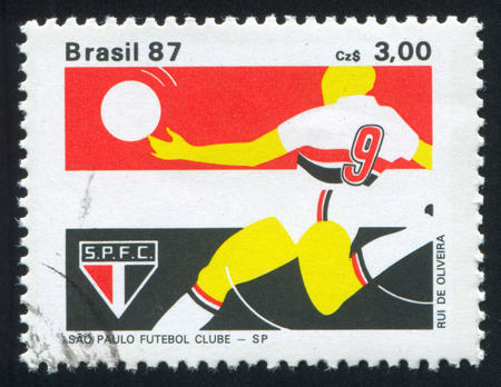 BRAZIL - CIRCA 1987: stamp printed by Brazil, shows soccer, circa 1987のeditorial素材