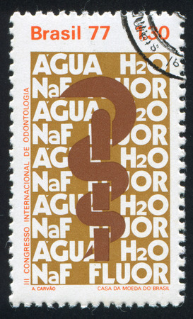 BRAZIL - CIRCA 1977: stamp printed by Brazil, shows  Caduceus Formulas for Water and Fluoride, circa 1977のeditorial素材