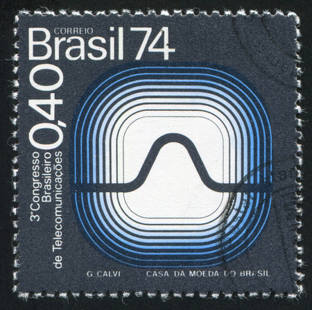 BRAZIL - CIRCA 1974: stamp printed by Brazil, shows  Wave on Television Screen, circa 1974のeditorial素材