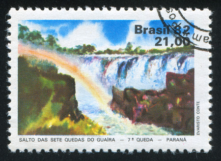 BRAZIL - CIRCA 1982: stamp printed by Brazil, shows  waterfall, circa 1982のeditorial素材