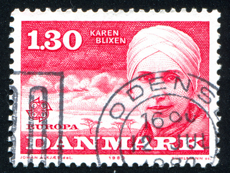 DENMARK - CIRCA 1980: stamp printed by Denmark, shows Karen Blixen, circa 1980のeditorial素材