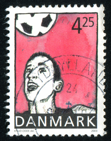DENMARK - CIRCA 2003: stamp printed by Denmark, shows football, circa 2003のeditorial素材