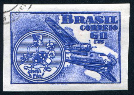 BRAZIL - CIRCA 1953: stamp printed by Brazil, shows  aircraft, circa 1953のeditorial素材