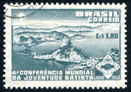 BRAZIL - CIRCA 1953: stamp printed by Brazil, shows  Bay of Rio de Janeiro, circa 1953のeditorial素材