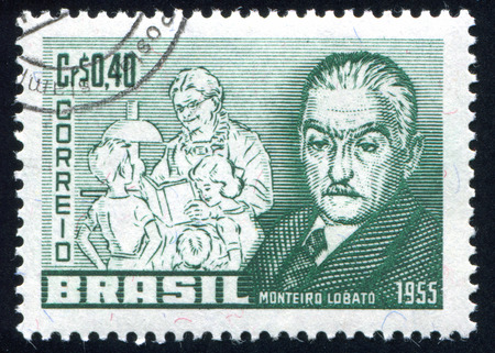 BRAZIL - CIRCA 1955: stamp printed by Brazil, shows  Jose Monteiro Lobato, circa 1955のeditorial素材