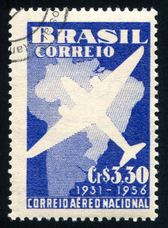 BRAZIL - CIRCA 1956: stamp printed by Brazil, shows  aircraft, circa 1956のeditorial素材