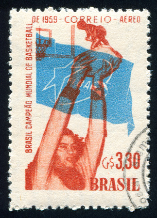 BRAZIL - CIRCA 1959: stamp printed by Brazil, shows  Basketball Player, circa 1959のeditorial素材