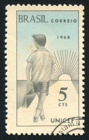 BRAZIL - CIRCA 1968: stamp printed by Brazil, shows  schoolboy, circa 1968のeditorial素材