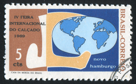 BRAZIL - CIRCA 1969: stamp printed by Brazil, shows  globe, circa 1969のeditorial素材