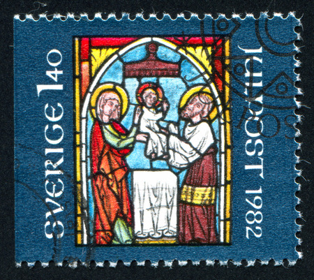 SWEDEN - CIRCA 1982: stamp printed by Sweden, shows Stained-glass Windows christmas, circa 1982のeditorial素材