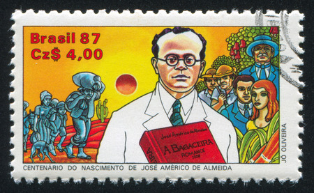 BRAZIL - CIRCA 1987: stamp printed by Brazil, shows  Jose Americo de Almeida, Author, circa 1987のeditorial素材
