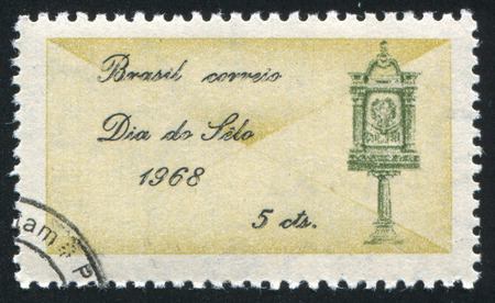 BRAZIL - CIRCA 1968: stamp printed by Brazil, shows  Mailbox and Envelope, circa 1968のeditorial素材