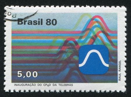 BRAZIL - CIRCA 1980: stamp printed by Brazil, shows  Sound Waves and Oscillator Screen, circa 1980のeditorial素材