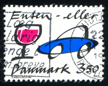 DENMARK - CIRCA 1990: stamp printed by Denmark, shows Automobile and wine glass, circa 1990