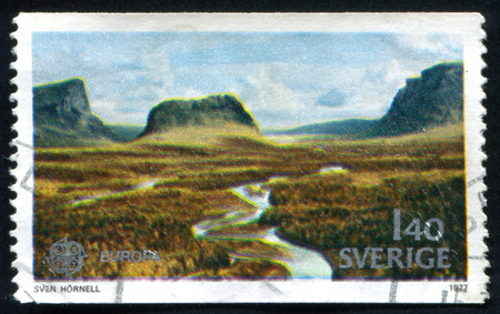 SWEDEN - CIRCA 1977: stamp printed by Sweden, shows Rapadalen Valley, circa 1977のeditorial素材