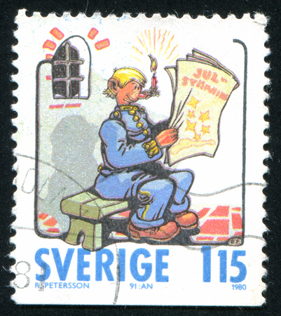 SWEDEN - CIRCA 1980: stamp printed by Sweden, shows Comic Strip Characters, circa 1980のeditorial素材