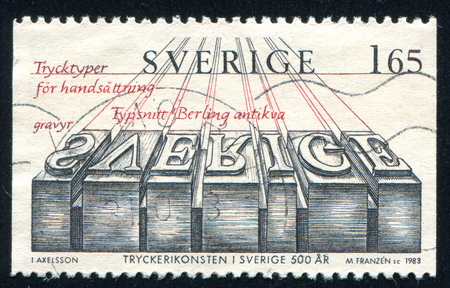 SWEDEN - CIRCA 1983: stamp printed by Sweden, shows Lead type, circa 1983のeditorial素材