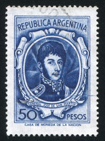 ARGENTINA - CIRCA 1965: stamp printed by Argentina, shows General Jose de San Martin, circa 1965のeditorial素材