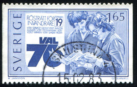SWEDEN - CIRCA 1982: stamp printed by Sweden, shows Local voting right, circa 1982のeditorial素材