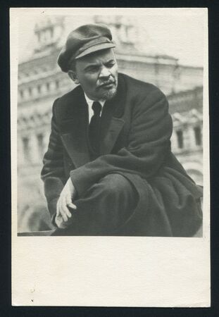 RUSSIA - CIRCA 1963: post card printed by Russia USSR, shows soviet revolutionary and politician Vladimir Lenin, Vladimir Lenin at the parade of the Vsevobuch troops. Moscow, May 25, 1919, circa 1963のeditorial素材