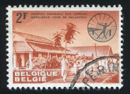 RUSSIA KALININGRAD, 18 OCTOBER 2015: stamp printed by Belgium, shows Leprosarium, circa 1964のeditorial素材