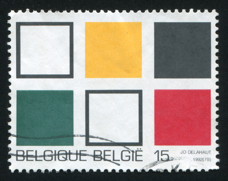 RUSSIA KALININGRAD, 26 OCTOBER 2015: stamp printed by Belgium, shows Abstract Painting by Jo Delahaut, circa 1992のeditorial素材