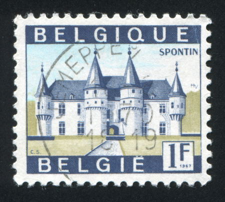 RUSSIA KALININGRAD, 19 OCTOBER 2015: stamp printed by Belgium, shows Castle Spontin, circa 1967のeditorial素材