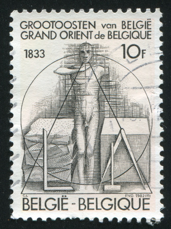 RUSSIA KALININGRAD, 19 OCTOBER 2015: stamp printed by Belgium, shows Man taking oath, circa 1982のeditorial素材