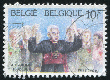 RUSSIA KALININGRAD, 19 OCTOBER 2015: stamp printed by Belgium, shows Cardinal Joseph Cardijn, circa 1982のeditorial素材