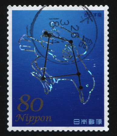 RUSSIA KALININGRAD, 22 APRIL 2016: stamp printed by Japan shows constellation zodiac sign, circa 2012のeditorial素材
