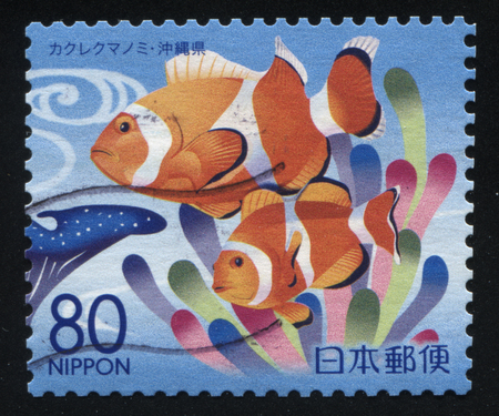 RUSSIA KALININGRAD, 22 APRIL 2016: stamp printed by Japan shows marine fish, circa 2012のeditorial素材