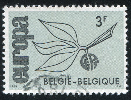 RUSSIA KALININGRAD, 20 OCTOBER 2015: stamp printed by Belgium, shows emblem, circa 1965のeditorial素材