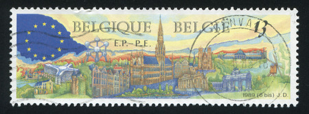 RUSSIA KALININGRAD, 20 OCTOBER 2015: stamp printed by Belgium, shows Brussels, circa 1989のeditorial素材