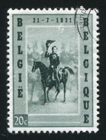 RUSSIA KALININGRAD, 20 OCTOBER 2015: stamp printed by Belgium, shows Leopold I Entering Brussels, circa 1957のeditorial素材