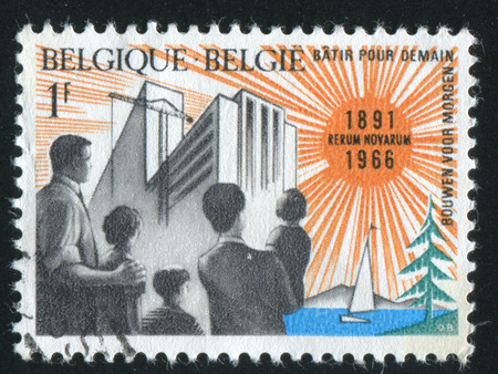 RUSSIA KALININGRAD, 20 OCTOBER 2015: stamp printed by Belgium, shows family, circa 1966のeditorial素材