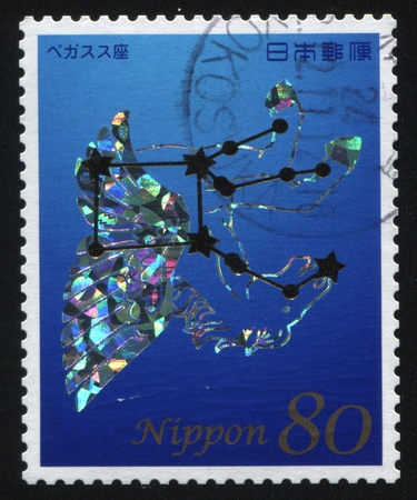 RUSSIA KALININGRAD, 18 MARCH 2016: stamp printed by Japan shows constellation zodiac sign, circa 2012のeditorial素材
