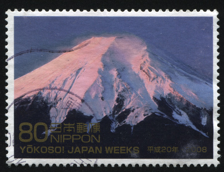 RUSSIA KALININGRAD, 18 MARCH 2016: stamp printed by Japan shows mountain, circa 2008のeditorial素材