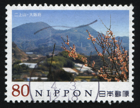 RUSSIA KALININGRAD, 22 APRIL 2016: stamp printed by Japan shows mountain, circa 2012のeditorial素材