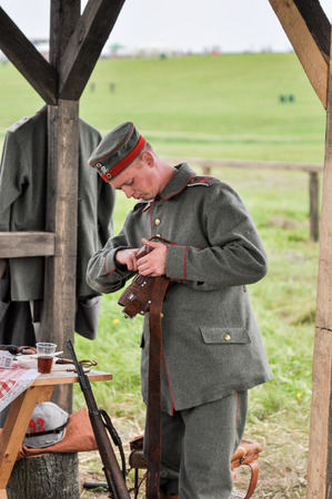KALININGRAD RUSSIA, 21 AUGUST 2016: Historical reenactment of the Battle of Gumbinnen, World War I,...