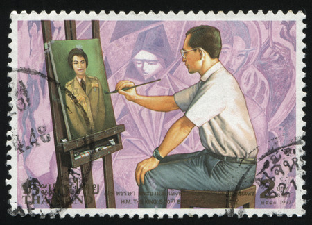 RUSSIA KALININGRAD, 31 MAY 2016: stamp printed by Thailand shows King Bhumibol Adulyadej, circa 1997のeditorial素材