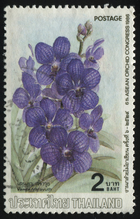 RUSSIA KALININGRAD, 2 JUNE 2016: stamp printed by Thailand shows flower, circa 1986のeditorial素材