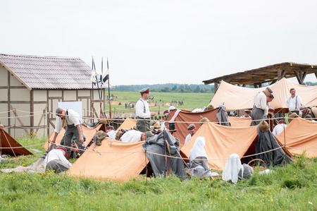KALININGRAD RUSSIA, 21 AUGUST 2016: Historical reenactment of the Battle of Gumbinnen, World War I, German soldier  Kaliningrad region, Russia.のeditorial素材