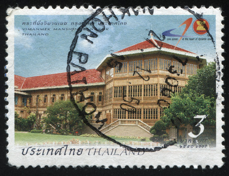 RUSSIA KALININGRAD, 3 JUNE 2016: stamp printed by Thailand, shows Vimanmek Mansion in Bangkok, circa 2007のeditorial素材
