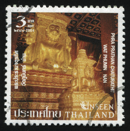 RUSSIA KALININGRAD, 3 JUNE 2016: stamp printed by Thailand, shows Phra Prathan Chaturathit, Wat Phumin, Nan Province, 2004のeditorial素材