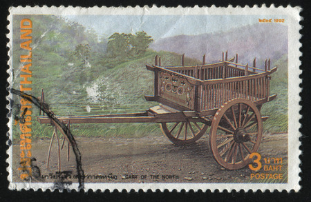 RUSSIA KALININGRAD, 2 JUNE 2016: stamp printed by Thailand, shows a wooden cart, 1992のeditorial素材