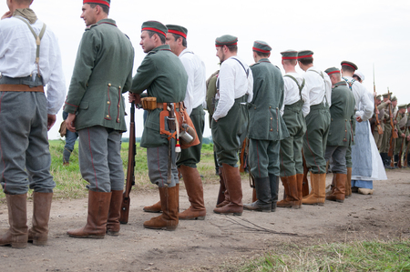 KALININGRAD RUSSIA, 21 AUGUST 2016: Historical reenactment of the Battle of Gumbinnen, World War I, German soldier  Kaliningrad region, Russia.のeditorial素材