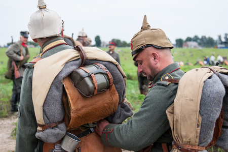 KALININGRAD RUSSIA, 21 AUGUST 2016: Historical reenactment of the Battle of Gumbinnen, World War I, German soldier  Kaliningrad region, Russia.のeditorial素材