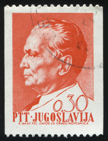 RUSSIA KALININGRAD,12 NOVEMBER 2016: stamp printed by Yugoslavia, shows the portrait of marshal Tito, circa 1967のeditorial素材