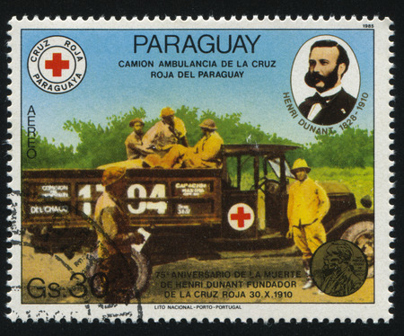 RUSSIA KALININGRAD, 22 APRIL 2017: stamp printed by Paraguay, shows retro car stamp, circa 1985