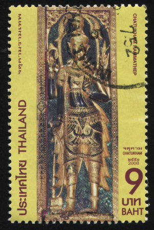 RUSSIA KALININGRAD, 2 JUNE 2016: stamp printed by Thailand, shows Thai Amulet Chatukham Rammathep, 2008のeditorial素材